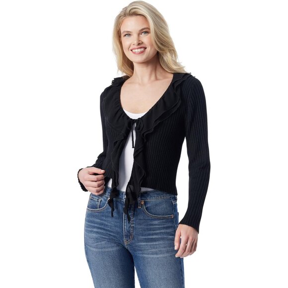 Womens Ruffle Trim Tie Front Cardigan Polyester Blend Long Sleeve Fashion - Picture 1 of 3